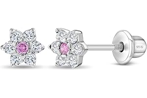 In Season Jewelry Plata Fina 925 Pendientes con Cierre de Rosca de Flor de Circonita de 5 mm - Adorables Pendientes para Bebés y Niñas Regalo de Cumpleaños.