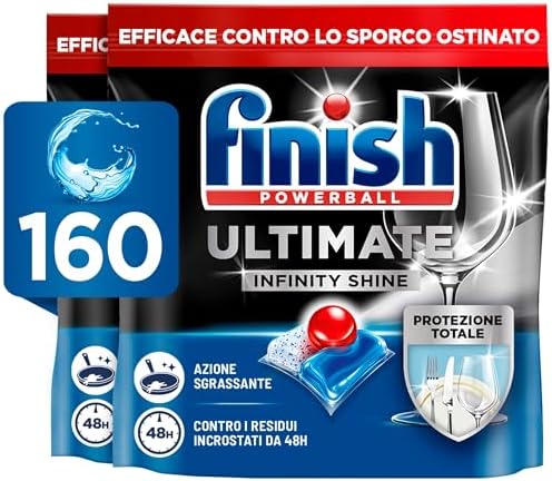 Finish Ultimate Infinity Shine Pastiglie Lavastoviglie, 160 Capsule Lavastoviglie, Detergenti per Lavastoviglie contro lo Sporco e i Residui Incrostati