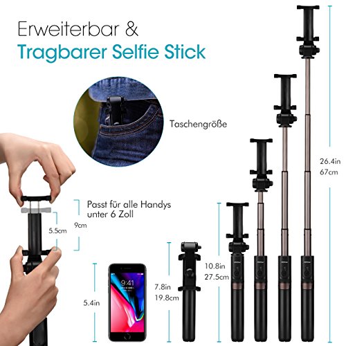 Bluetooth Selfie Stick mit Stativ, Mpow Bluetooth Einbeinstativ mit Stabilem Stativ StÃ¤nder, Fernbedienung und Ladekabel, 360Â° Rotation fÃ¼r iPhone 8/8 Plus/7/7 Plus/Galaxy S8/Huawei/HTC/Sony usw