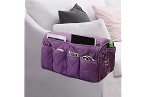 CAMELLIASS Sofa Chair Armrest Organizer Armrest Cover with 14 Pockets for Couch Armchair Storage Pouch for Remote Control, Book, Phone (Purple)