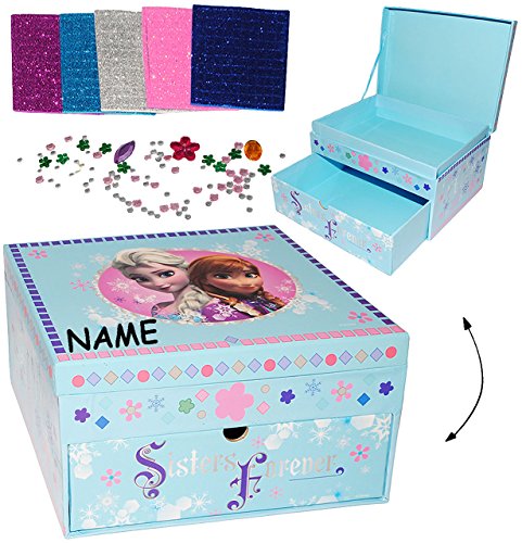 Bastelset mit Bekleben _ großer Schmuckkasten / Schatzkiste – “ Disney die Eiskönigin – FROZEN “ – mit Schubladen – Mädchen – z.B. für Schmuck – Schmuckbox Schmuckkästchen / Schmuckdose – Box / Kiste – völlig unverfroren Prinzessin – Anna & Elsa Arendelle – Olaf – Utensilo -Kinderzimmer – Schmuckschatulle / Schatulle / Schatztruhe – basteln – Mosaik Set - 3