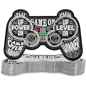 Blue Panda 48-Pack Kids Video Game Controller Birthday Party Plates, 9 x 6 Inches