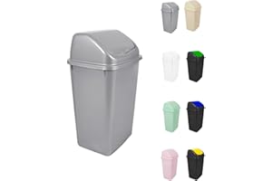 Jardin202 - Cubo de Basura con Tapadera Basculante - 30/50 Litros - Ideal para Hogar y Oficina | 30 L (Plata)