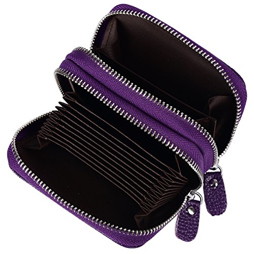 Outrip RFID Womens Credit Card Wallet Holder Genuine Leather Zipper Purse (Purple)