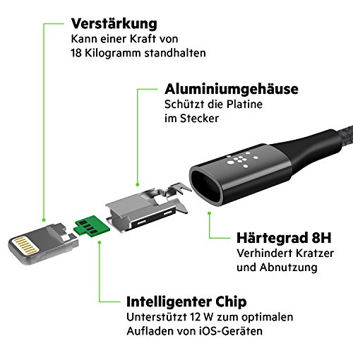 Belkin Duratek Premium Lightning-/USB-Sync-/Ladekabel (mit DuPont Kevlar für iPhone und iPad, MFI-zertiziert, 1,2 m) silber - 4