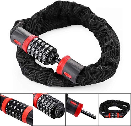 TONWON Verrou de Chaîne pour Vélo, Câble de Vélo Combinaison de de Bicyclette, Verrouillage Antivol de Sécurité à Mot de Passe à 5 Chiffres pour Bicyclettes, Motos, Portes, Portails et Clôtures