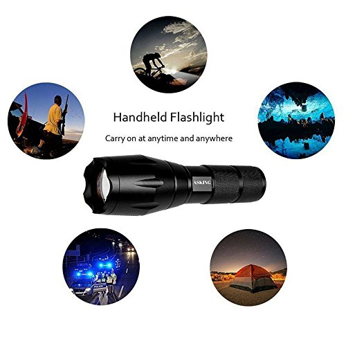 Asking Taschenlampe Taschenlampe LED Ultra Leistungsstarke Zoomable wiederaufladbar mit 5 Modi Lichtstärke verstellbar (Batterie wiederaufladbar enthalten) - 6