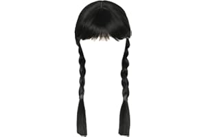 FIVEMILEBRO Perruque Mercredi Addams, Perruque Mercredi Perruque pour Fille pour Fête d'Halloween, pour Halloween Carnaval Cosplay