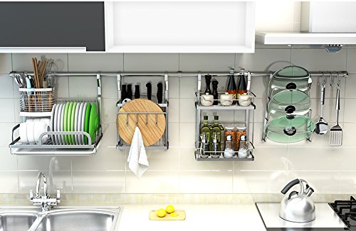 KuanGuang Küche Organisatore Wandmontage Edelstahl Geschirr Abtropf Regal Geschirrabtropfständer Geschirrabtropfkorb Geschirr Abtropfkorb Geschirrkorb - 4