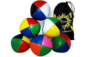 Flames 'N Games 4 Colour Leather Juggling Balls + Bag Set of 3 - Pro Juggling Balls for all abilities! *Price is for one set of 3 juggling balls* (Red/Orange/Blue/Green)