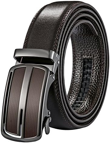 Men's Genuine Leather Dress Ratchet Belt Automatic Sliding Buckle (brown-058)