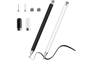 Momowin 2 in 1 Penna Touch per Tablet, Penna per Tablet per Tablet Samsung, Ipad, Apple Phone, Xiaomi Penna Tablet Universale con 2 Testine a Disco e 2 Testine in Tessuto (Nero + Bianco)
