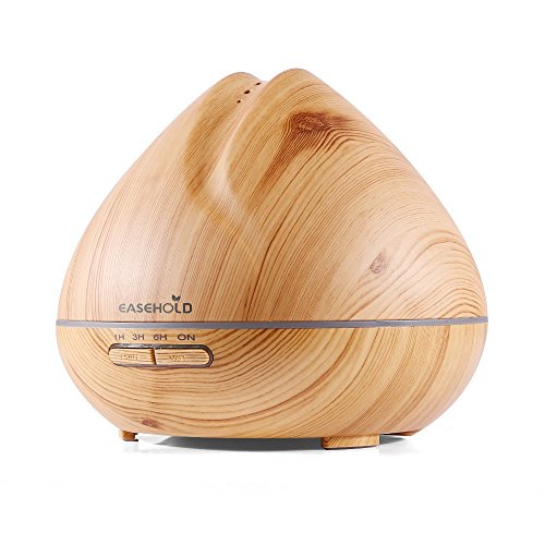 EaseHold Aroma Diffuser 400ML Leise Kalten Nebel Luftbefeuchter Ultraschall Oil Düfte Humidifier Holzmaserung LED mit 7 Farben Elektrisch Duftlampe Humidifier LED Licht für Babies Kinder Haus Yoga Schlafzimmer Wohnzimmer Büro Duftlampe (400ml, Gelb)