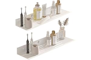 Biutimarden Shower Caddy 2 Pack Self Adhesive with Drainage Hole Stainless Steel Bathroom Shelf Rustproof No Drilling Bathroom Storage Wall Mounted Shower Shelves,for Bathroom Kitchen(40CM,White)