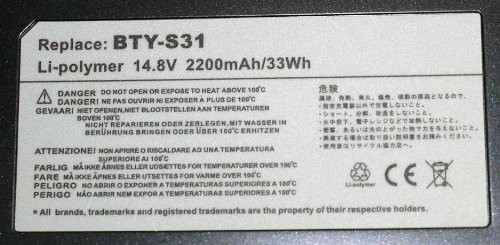 PowerSmart® 14,80V 2200mAh Ersatz für MSI X320, X320X, X340, X340X, X350, X350X, X360, X360X, X370, X400, X400X, X410, X410X, X420, X420X, X430, X430X, X620, X620X, passt zu Akkutyp BTY-S31 - 3