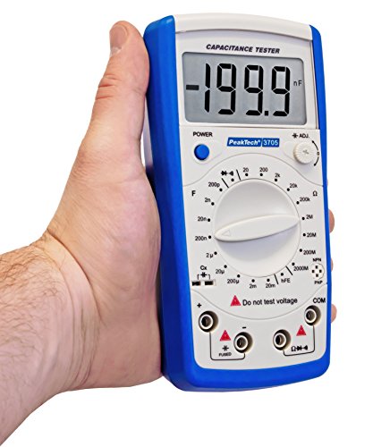 PeakTech Digital Kapazitätsmessgerät 20MF / Widerstandmessgerät 2000 Mohm / Durchgangsprüfer / DIODEN Test / Transistortest Hfe, 1 Stück, P 3705 - 3