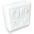 8-Way Square Modular Box with 5 Switches, 1 Socket, 1 Regulator, Wall Mount, White