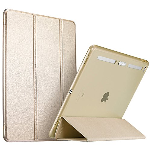 iPad Pro 12.9 (2015 Moell) Hülle, ESR® Auto Schlaf/Aufwachenen Funktion PU Ledertasche mit Translucent Rücken Abdeckung (Silikon Rahmen + Hart PC Zurück) mit Kühlloch Schutzhülle für iPad Pro 12.9 (Gold)