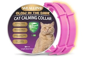 WEALLIN Collare Calmante per Gatti, Luminoso Sicuro Collari Calmanti ai feromoni, 60 Giorni di Protezione, Rilievo di Ansia Collare ai Feromoni per Gatti di Taglia Piccola, Media e Grande(2pz, Rosa