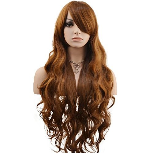 DAOTS 32" Cosplay Wigs Long Wig Hair Heat Resistant Curly Wave Hairs for Women(Brown)
