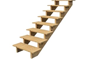 Scala esterna BERLIN, 7 gradini, Altezza 122cm, Larghezza 80cm, senza alzate, Scala in kit in Legno Autoclave- Vinuovo