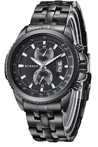Inwet Schwarz Herren Quarz Armbanduhr,Klassisch Zifferblatt Analoge Anzeigen mit Datum,Edelstahl Armband