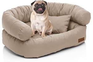 Juelle Legowisko dla Średniego psa - Sofa dla średnich psów, Zdejmowany pokrowiec, możliwość prania w pralce, puszyste Łóżko, Fotel dla psa Santi S-XXL (rozmiar: M - 80x60 cm, Beżowy)