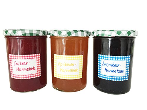 Haushaltsetiketten, Einmachetiketten, 102 Stück „Country Living“, in Spenderbox, für Marmelade, Einmach- und Gewürzgläser, 3-farbig Kariert - 3