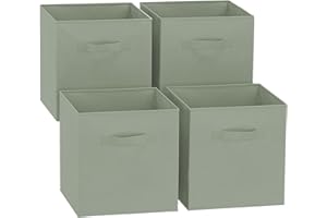 GREATOYAR Juego de 4 Cajas de Almacenamiento, Cajas de Almacenamiento de Tela, Cubos de Almacenamiento Plegables, Cajas de Juguetes Plegables, Cajas de Organización, 31x31x31cm, Verde Claro,4 Unidades