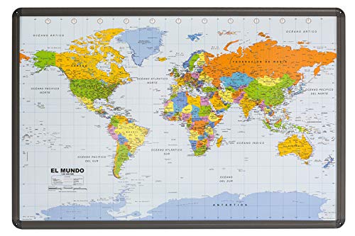 Mapa político mundial sobre corcho con marco de aluminio, español 90x60cm