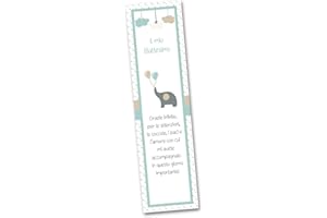 PRINTSERVIS 30 Segna libro per festa Battesimo personalizzabile 40x150 stampato su cartoncino 300gr per bimbo/a pronto per l'utilizzo e facile da compilare (Elefante Turchese)