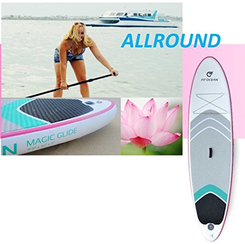 FIT OCEAN Lady 9’9 aufblasbares 15 CM dickes Stand Up Paddelboard. EINFACHER PADDELN LERNEN: SICHERES STEHEN UND SUPER AUFTRIEB. Inkl. Doppelhub-Pumpe + grosse Tragetasche. iSUP 297x76x15cm dicke Militärqualität, sehr steif/ paddeln mit trockenen Füssen. - 2