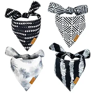 Remy+Roo Dog Bandanas - 4 Pack Durable Fabric | Unique Shape | Adjustable Fit | Multiple Sizes Offered | Monochrome Set (Large)
