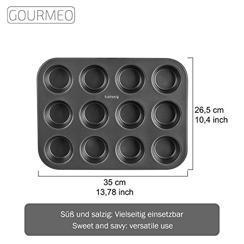 GOURMEO 12er Muffin-Form mit Antihaft-Wirkung | 2 Jahre Zufriedenheitsgarantie | Muffin-Backform, Cupcake-Form, Brownie-Form - 3