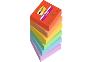 Post-it Super Sticky Notes lekfull färgsamling, paket med 6 dynor, 90 ark per dyna, 76 mm x 76 mm, röd, orange, gul, grön, blå – extra klisterlappar för anteckningar, att göra-listor och påminnelser