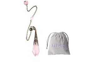 AITELEI Pietra preziosa Naturale Pendolo di Cristallo di Quarzo Rosa 12 Ciondolo di Chakra di guarigione Terapia Facted per rabdomanzia Divinazione Reiki bilanciato con Catena