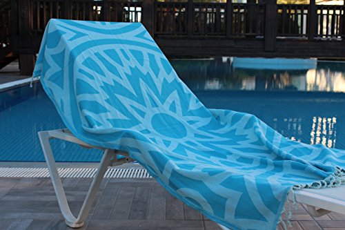 DESIGNER KOLLEKTION – Bersuse GOTS-Zertifiziert 100% Bio Baumwolle – Flamenco Türkisches Handtuch Peshtemal – Badestrand Fouta Pestemal – 95X175 cm, Aqua Blau - 6