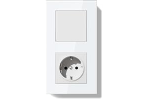 BSEEDLIFE Lichtschalter mit Steckdose, 1-Fach 1-Weg + Steckdose, 86x157mm Doppelt Lichtschalter Unterputz mit Glasrahmen, Kabelklemmen & Krallen, Einfache Montage für Wohnung, Haus, Büro(Weiß)