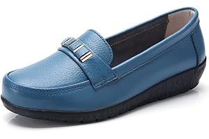 JeathFea Mocasines CláSicos De Cuero para Mujer Mocasines Casuales Antideslizantes Pisos Zapatillas De Oficina Zapatos para Mujer Antideslizantes para Caminar, Azul Marino, 40.5 EU