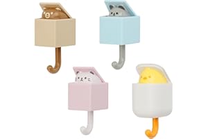 TOTSUN 4Pcs Creative Adhesive Coat Hook, Cute Pet Hooks Pop Up Cat Wall Hooks Animal Waterproof Hooks for Bathroom Bedroom Kitchen, Maximum 1.5kg, No Drilling