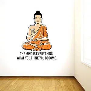 Rawpockets Decals  Peaceful Buddha and Quote on Mind  Large Size ( Wall Coverage Area - Height 75 cms X Width 95 cms )(Pack of 1)Wall Sticker