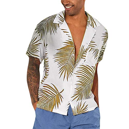 Preisvergleich Produktbild BHYDRY Herren Sommer Knopf Hawaii Print Strandtasche Kurzarm Quick Dry Top Blusen