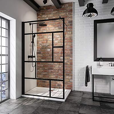 Schulte paroi de douche à l’italienne, Walk In, verre décor sérigraphié Atelier, profilé noir, 90x200 cm