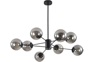 KCO Lighting Lampadario Moderno in Vetro a Globo Sputnik a 8 Luci, Nero di Metà Secolo, Sospensione Industriale da Fattoria (Nero + Grigio Fumo)