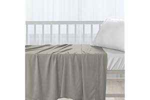 Pizuna Cotton Flat Crib Sheets 120x150cm For Babies Silver, 1pc 400 Thread Count 100% Long Staple Cotton Luxurious Sateen Weave Baby Flat Sheet With Stylish 5cm Hem By (Crib Sheet)