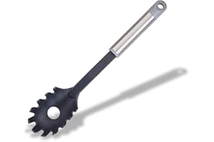 Fackelmann MODE Spaghetti Spoon, Non-Stick Anti-Scratch Plastic Server, Pronged Pasta Fork with Portion Measure, Serving Spoon, Scoop & Drain Heat-Resistant Utensil to 200 Degree Celsius, 31cm