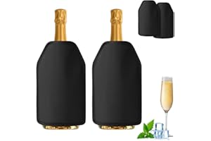 VOHESEA 2 Pcs Rafraîchisseur à Vin：Refroidissement Longue Durée,Rafraîchisseur Bouteilles Vin,Manchon Refroidisseur de Vin Réutilisable,pour Bouteilles de Vin Efroidir le Champagne,Bière,Vin(Noir)