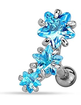 KULTPIERCING - Helix Tragus Piercing Ohrpiercing Triple Star Aqua