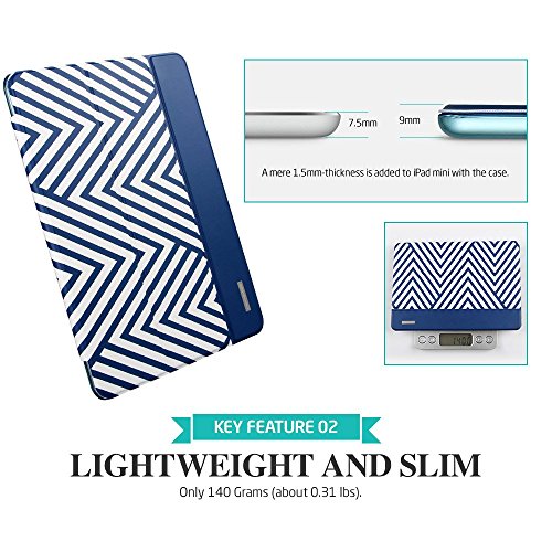 iPad Mini Hülle, ESR® Beat Bildserie Auto aufwachen / Schlaf Funktion PU Ledertasche mit Lichtdurchlässig Rückseite Abdeckung Schutzhülle für iPad mini 3/2/1 (Elektrisch Blau) - 3