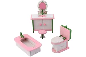 Meubles en bois miniatures, meubles en bois de maison de poupée sets de chaise miniature commode baignoire modèle de toilette accessoires de maison de poupée